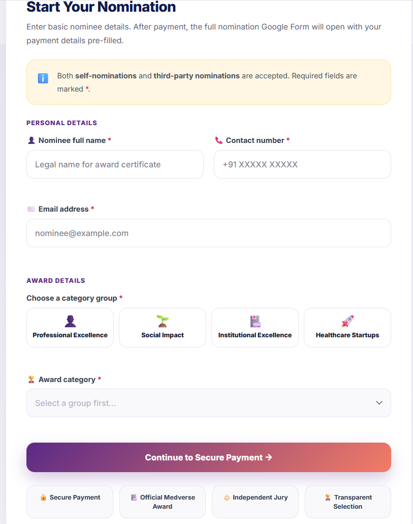 Medverse award nomination form